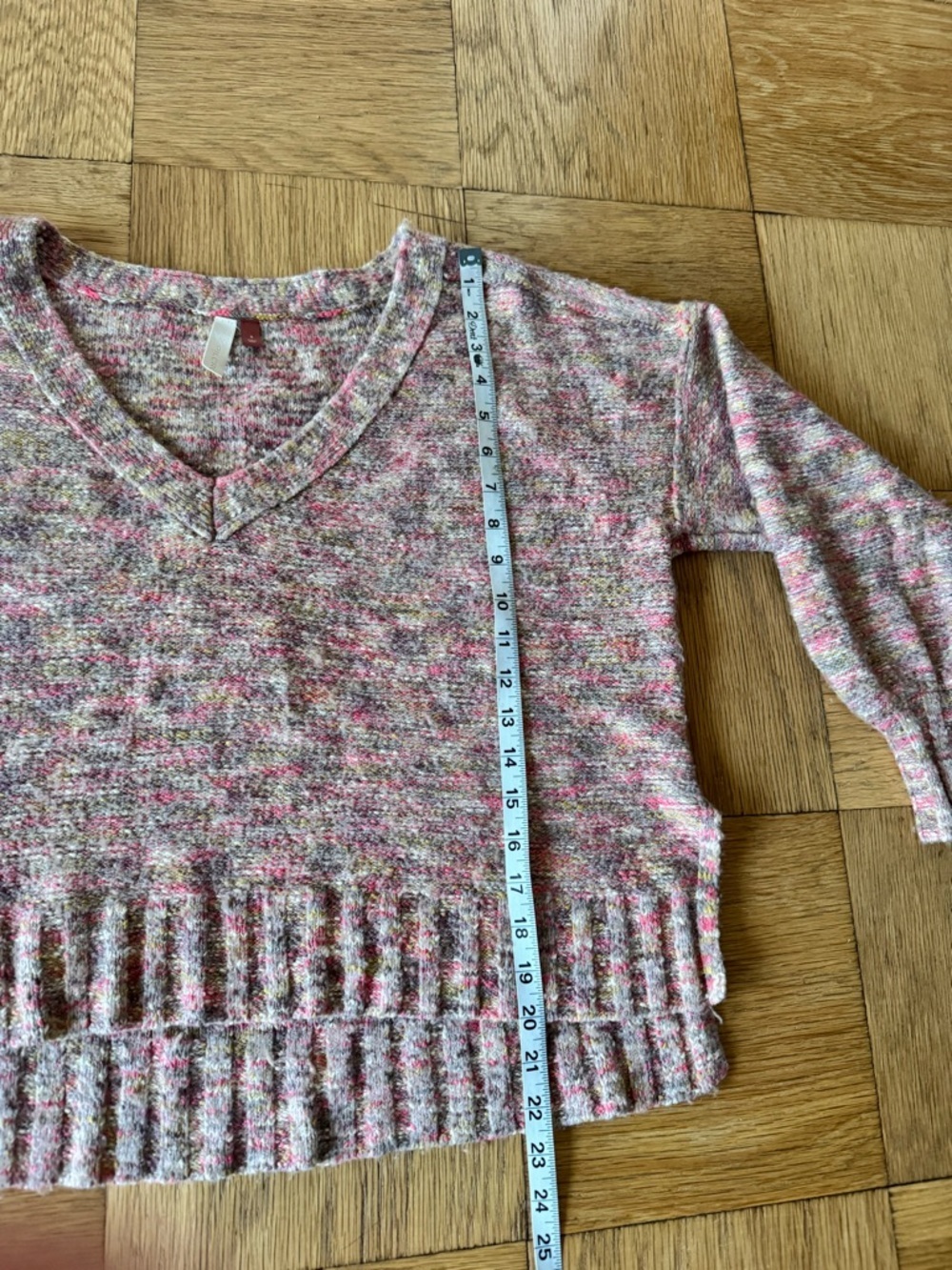 Pilcro Anthropologie Deep V Knit Sweater Chunky Multi Colored Pastel Small - Picture 8 of 9